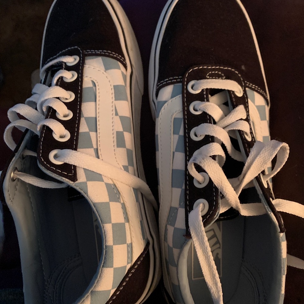 Vans Old Skool Blue and White Checkerboard Size 8